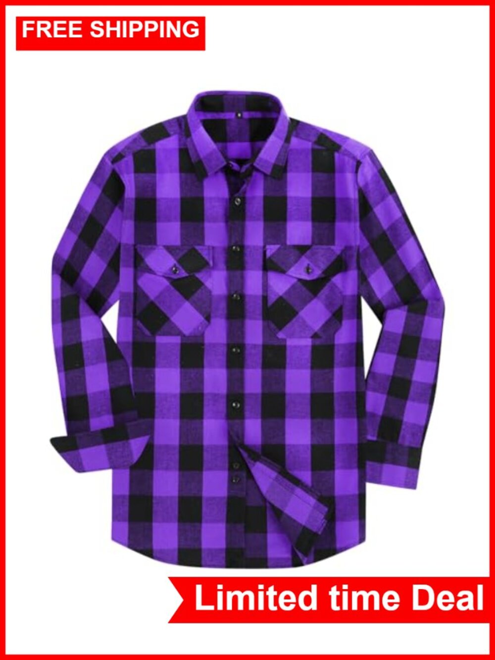 Men's Flannel Shirt Brushed Cotton Buffalo Plaid Long Sleeve Button Down Casual